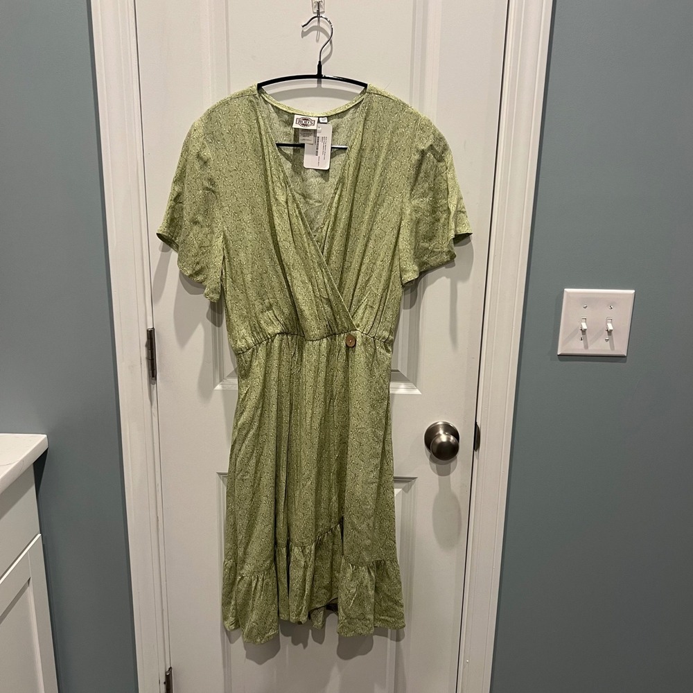 Rod's Briar Fields Button Dress Womens Medium Green Paisley Wrap Style NWT